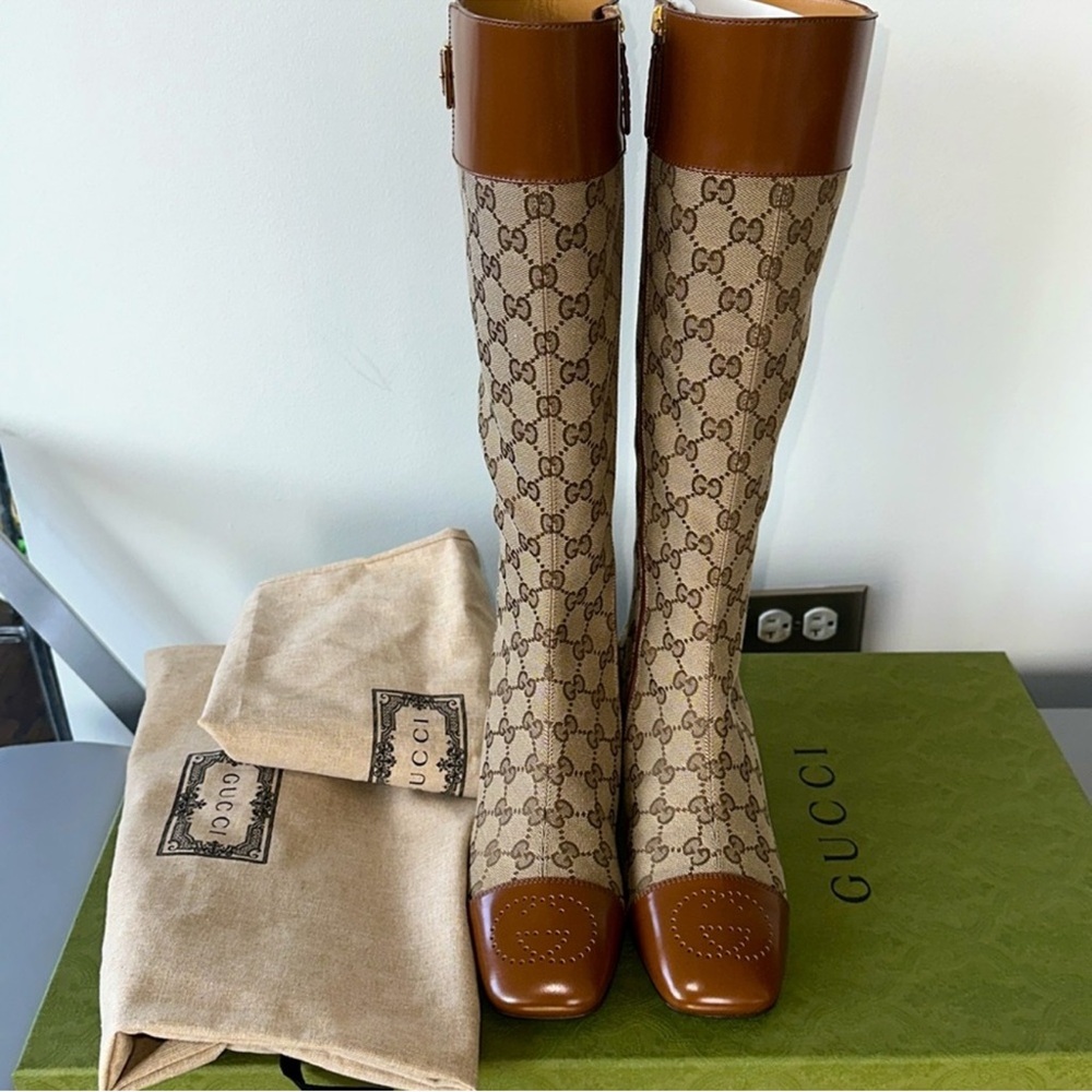 Gucci Tan and Brown Patterned Heeled Boots - Picture 8 of 8